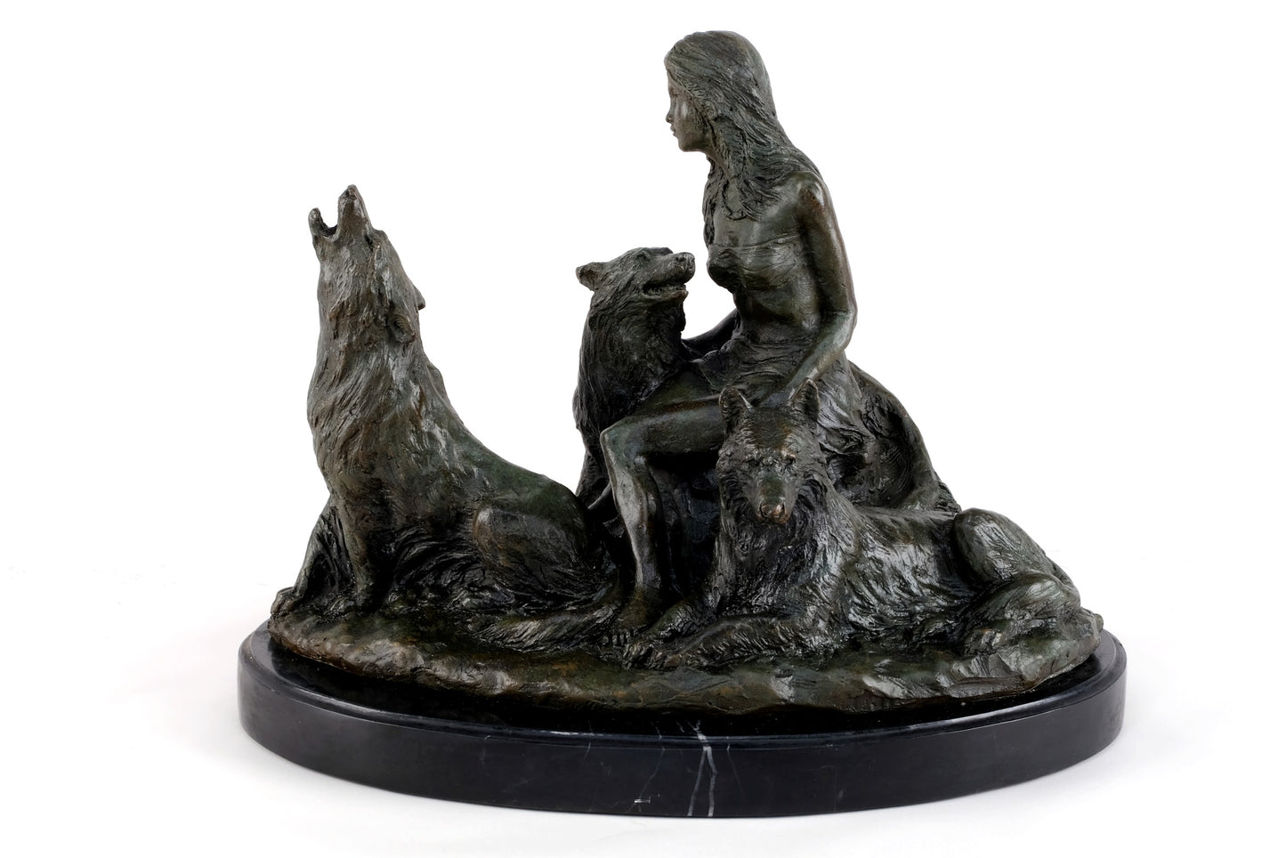 ART DECO HOWLING MOUNTAIN WOLF & LADY