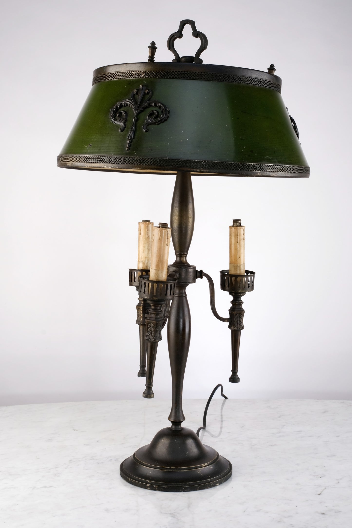 VINTAGE CANDLE STYLE GOTHIC EMERALD GREEN TABLE LAMP