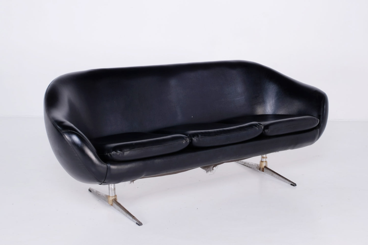 DANISH MODERN BLACK VINYL OVERMAN SOFA SET