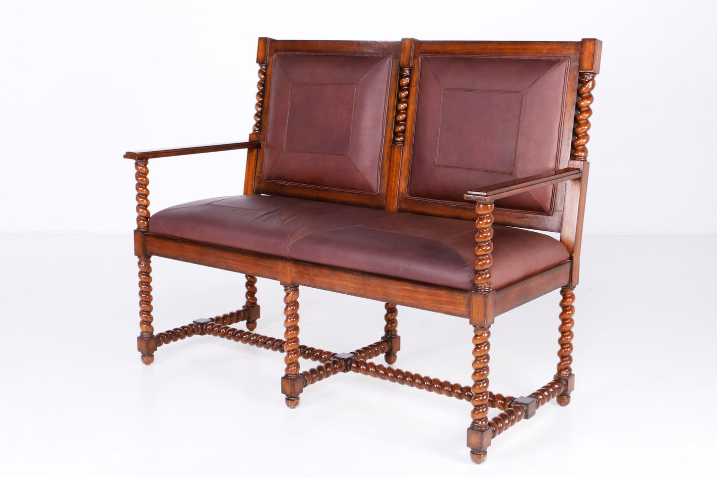 ARTDECO VINTAGE LOVE SEAT EUROPEAN STYLE LEATHER/CARVED