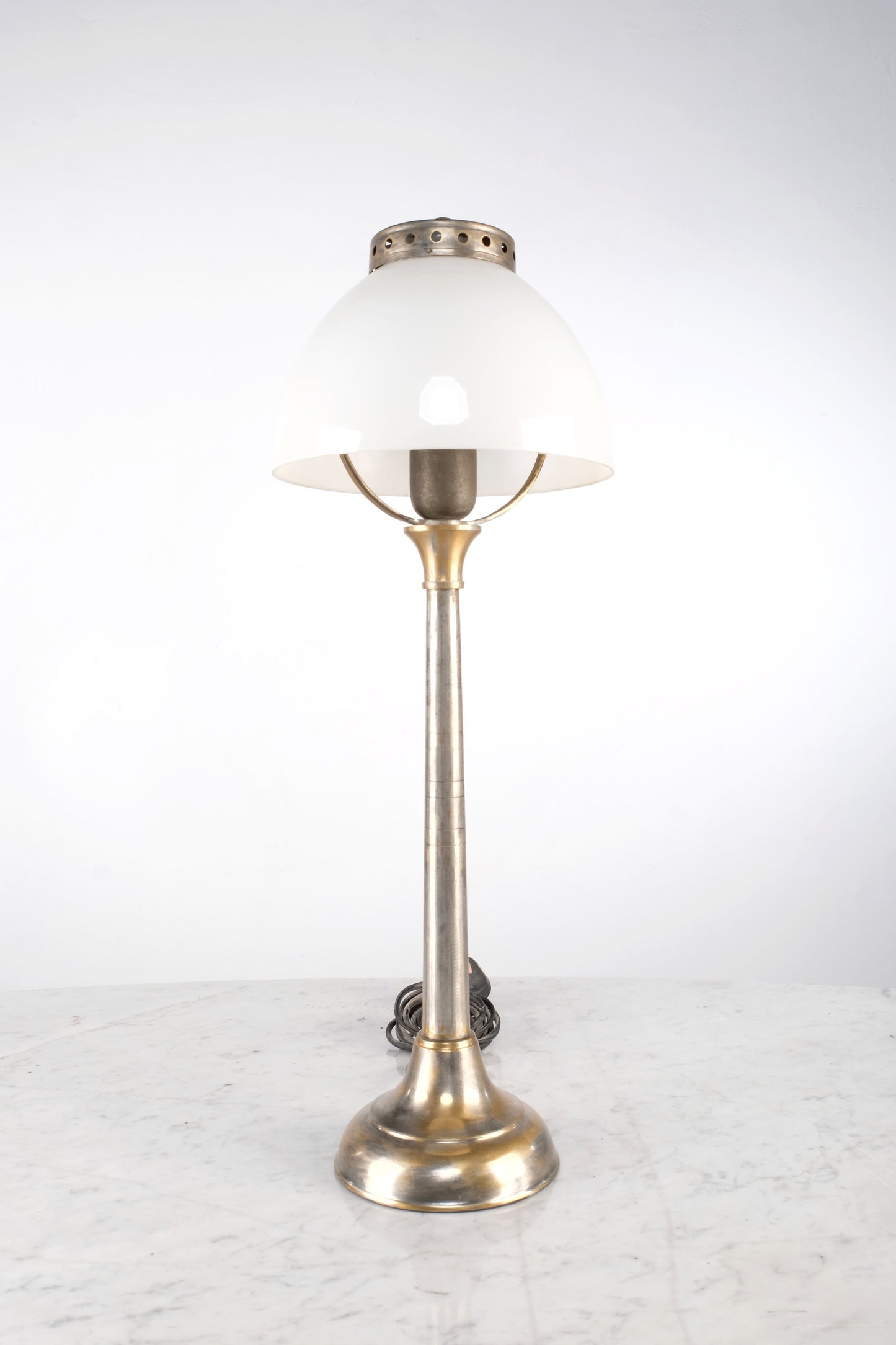 SILVER BRASS MILK GLASS LAMP SHADE
