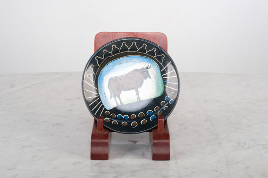 LUCKY OX ZODIAC HAND PAINTED CERAMIC CLAY PLATE