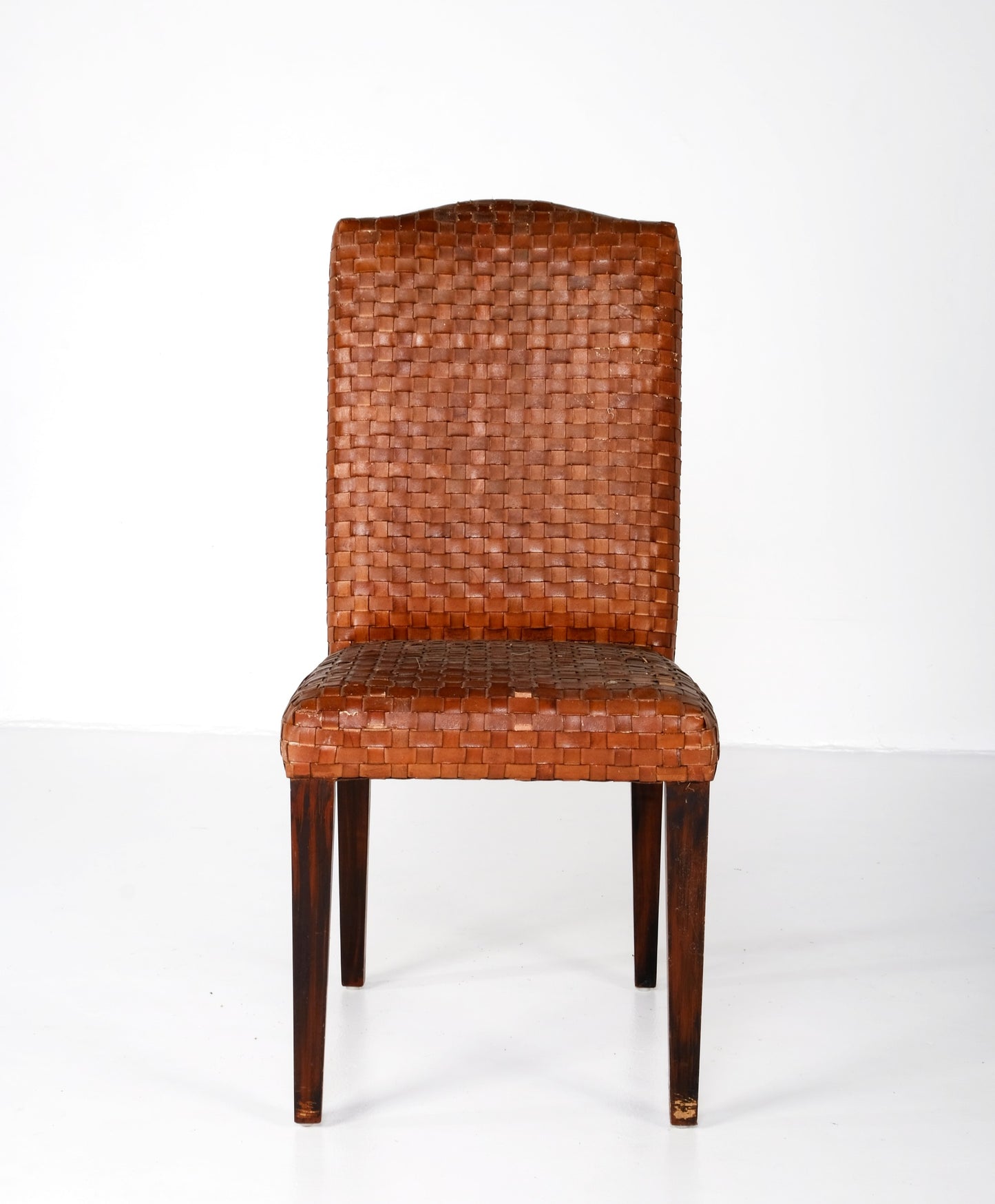 ANTIQUE WOVEN LEATHER DINING CHAIR