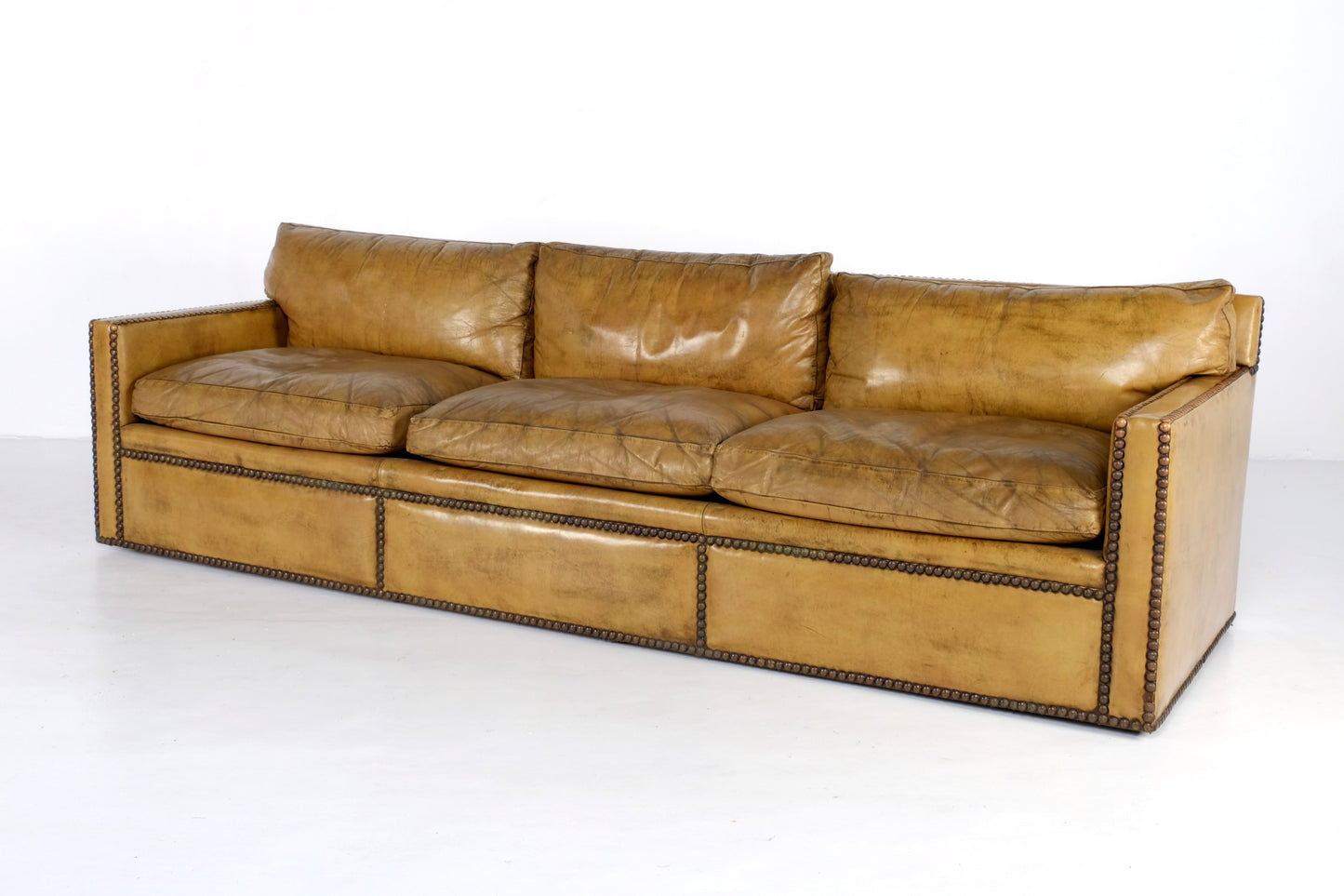 LUXURIOUS VINTAGE LEATHER SOFA EAMES HOLLYWOOD REGENCY