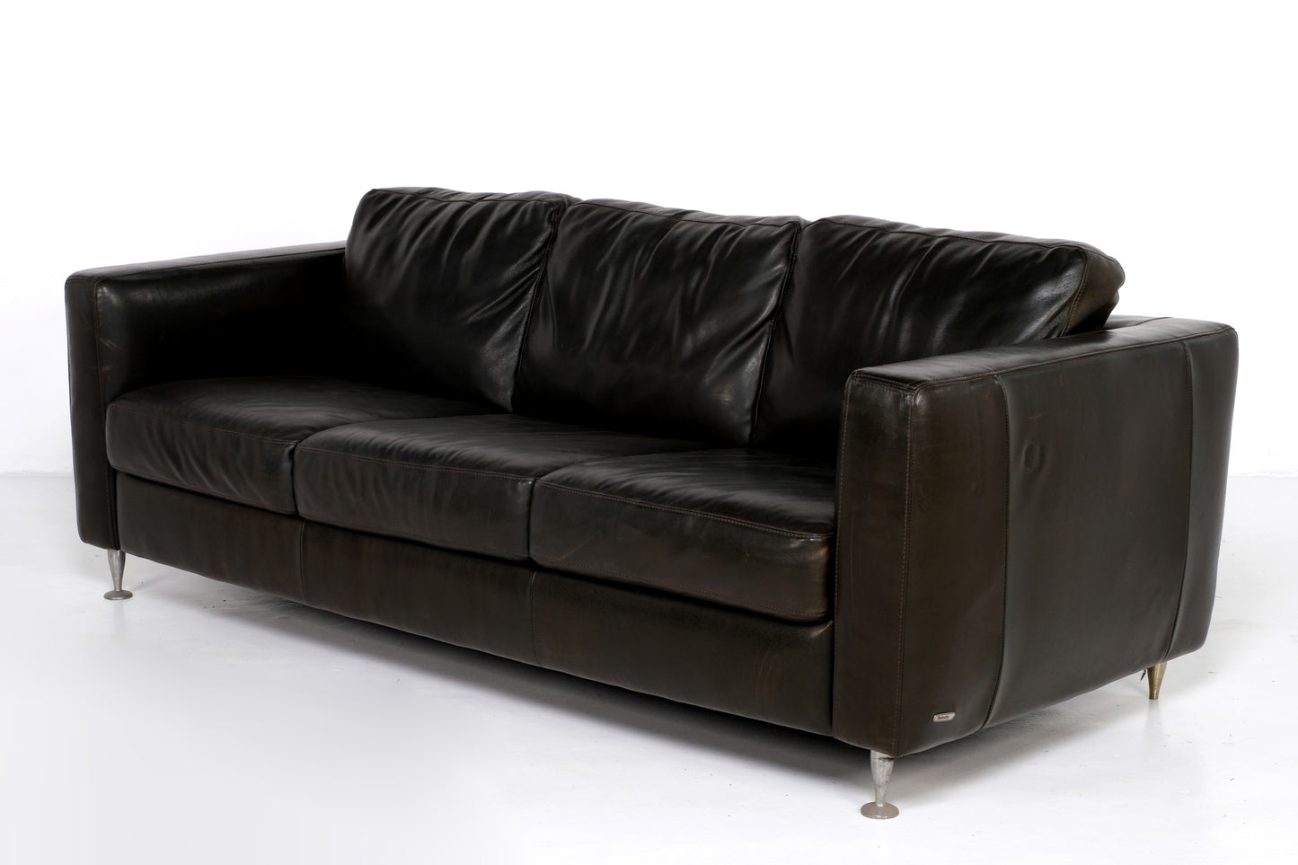 BLACK LEATHER SOFA SET FROM ITALSOFA