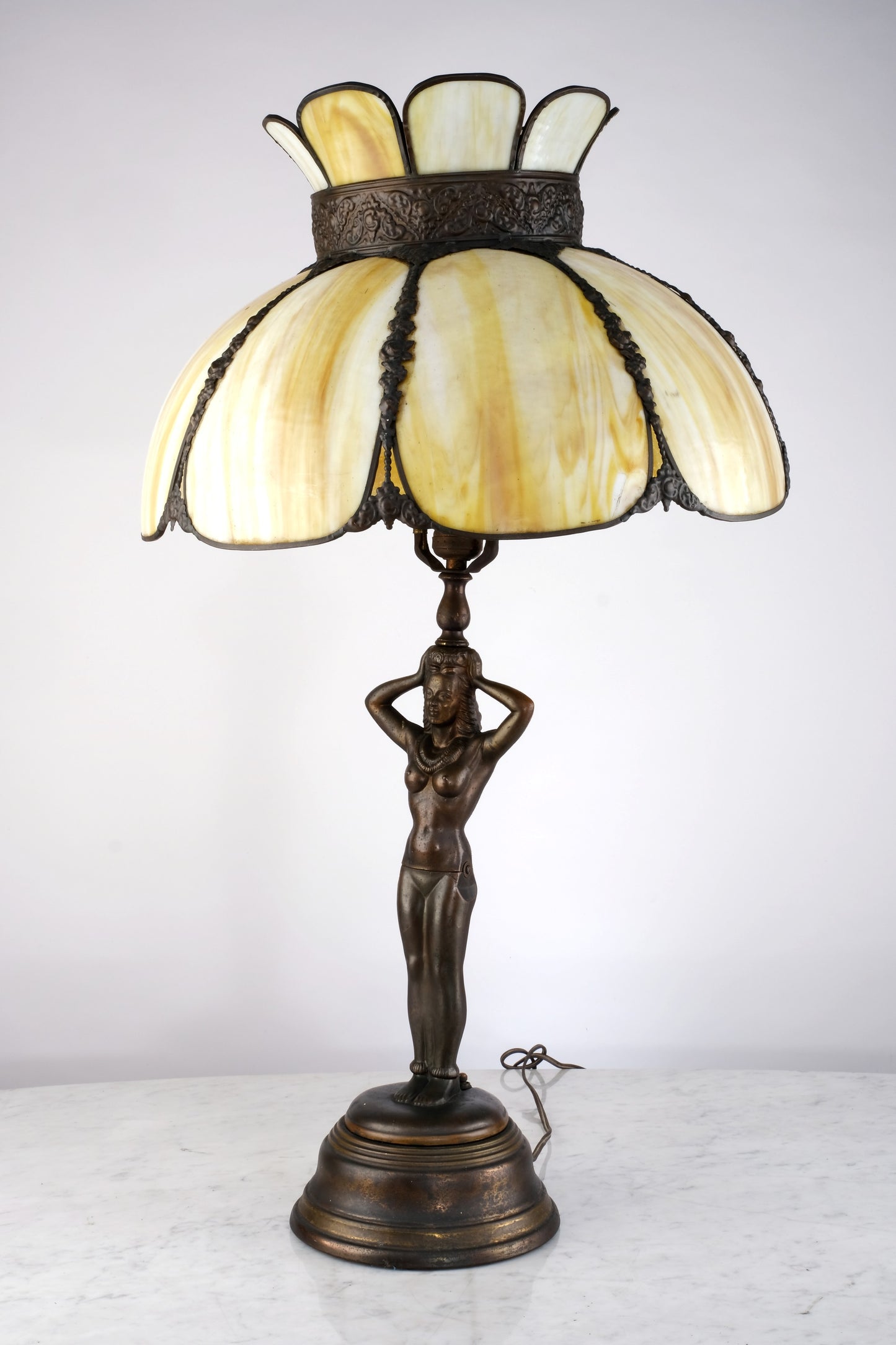 FRENCH ART DECO BRONZE FEMALE HUMAN NUDE SCULPTURE TABLE LAMP