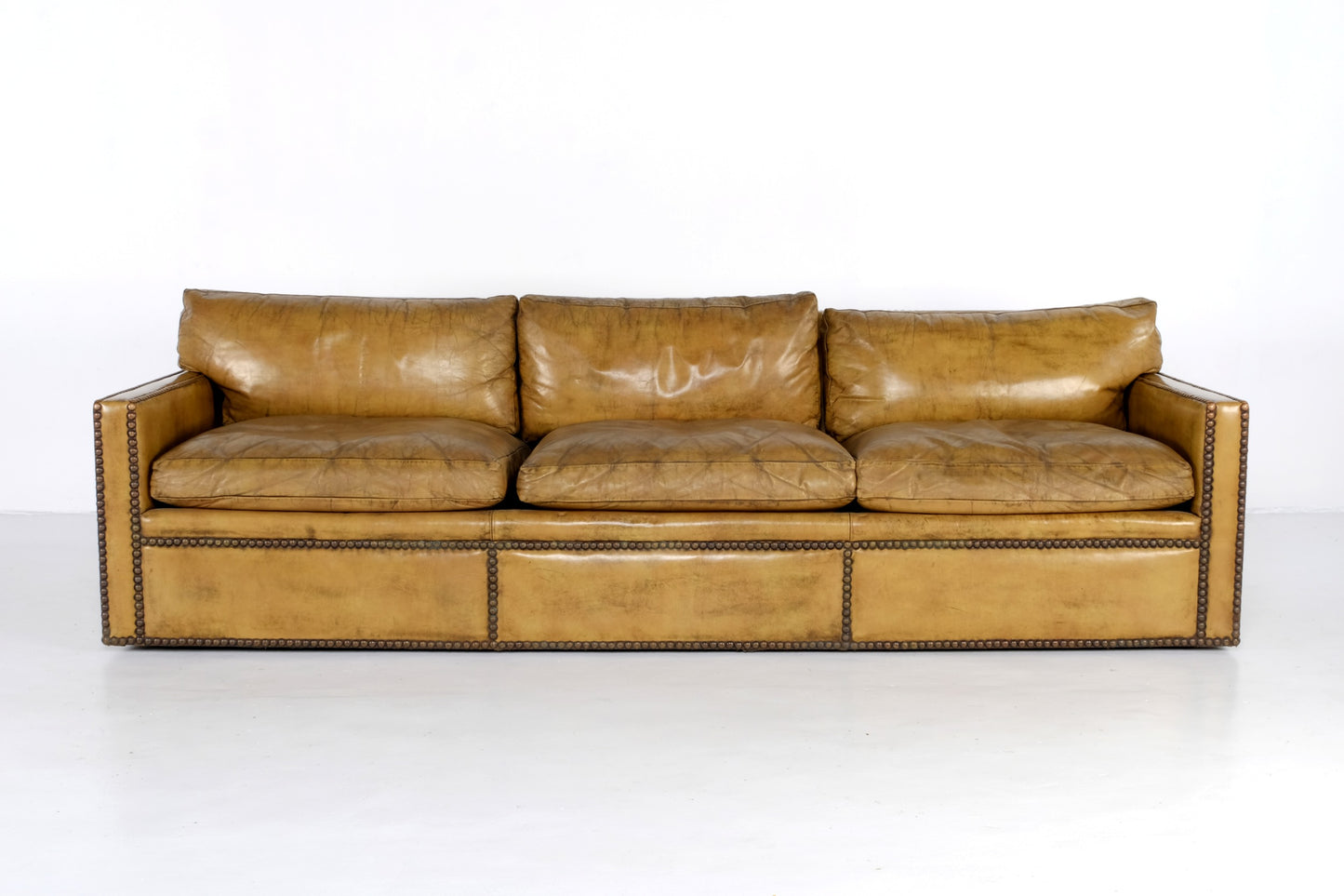 LUXURIOUS VINTAGE LEATHER SOFA EAMES HOLLYWOOD REGENCY