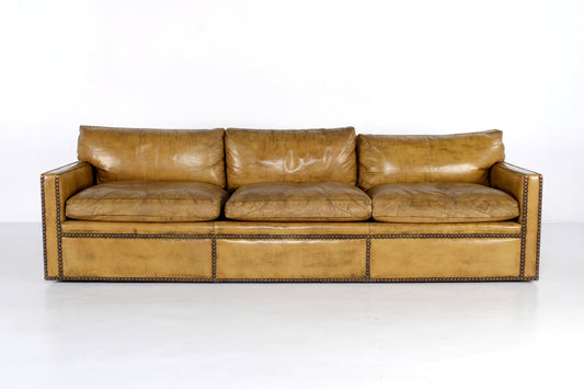 LUXURIOUS VINTAGE LEATHER SOFA EAMES HOLLYWOOD REGENCY