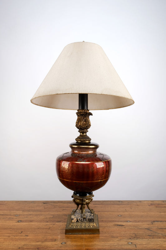 WALNUT BROWN GLAZED PORCELAIN TABLE LAMP