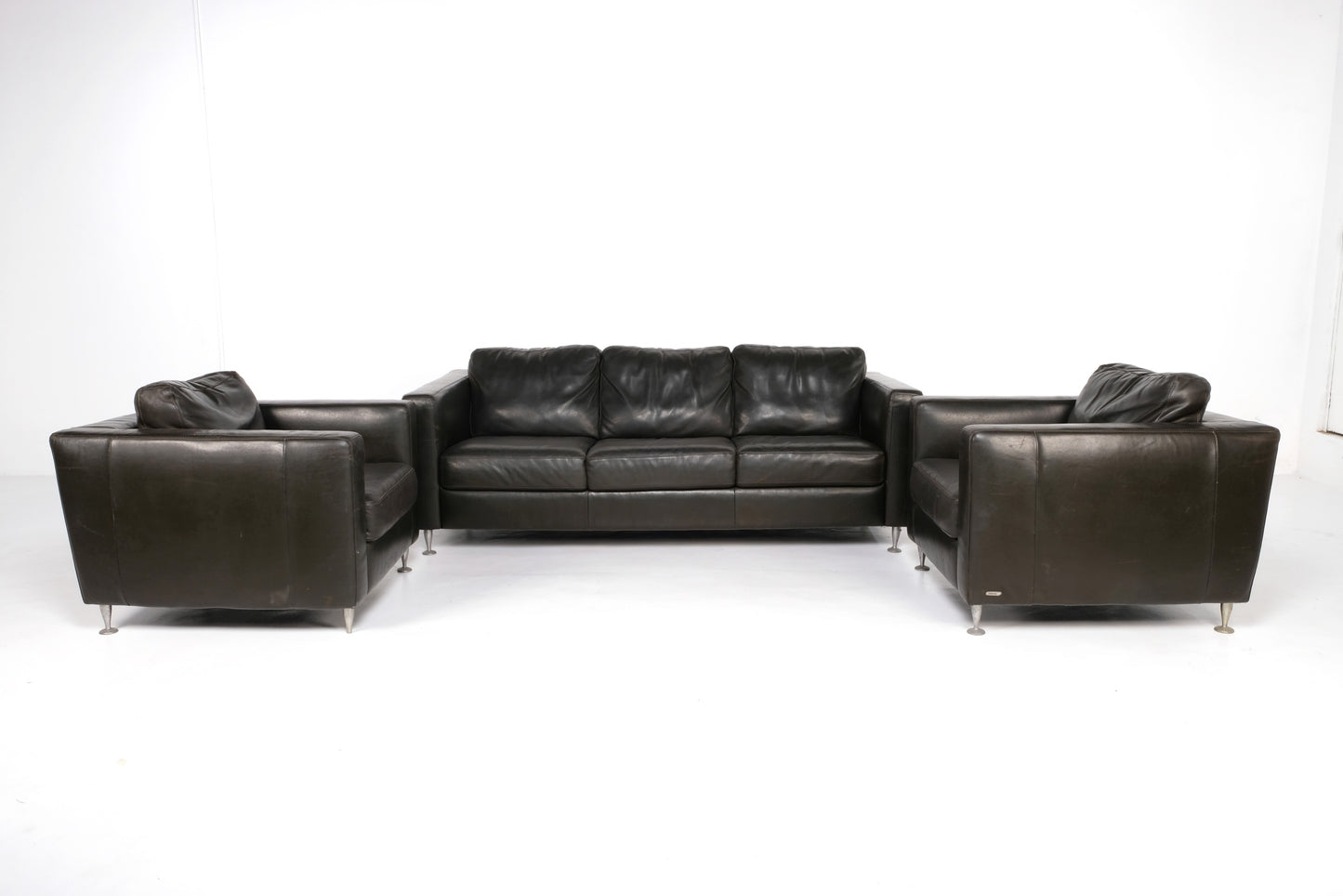 BLACK LEATHER SOFA SET FROM ITALSOFA