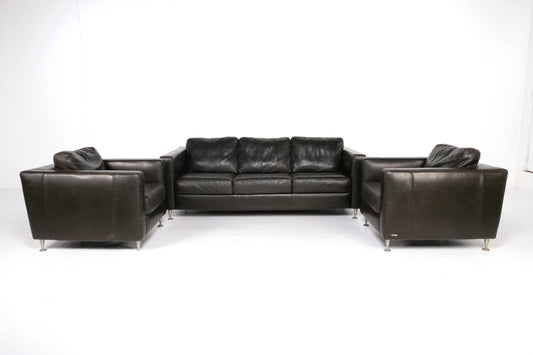 BLACK LEATHER SOFA SET FROM ITALSOFA