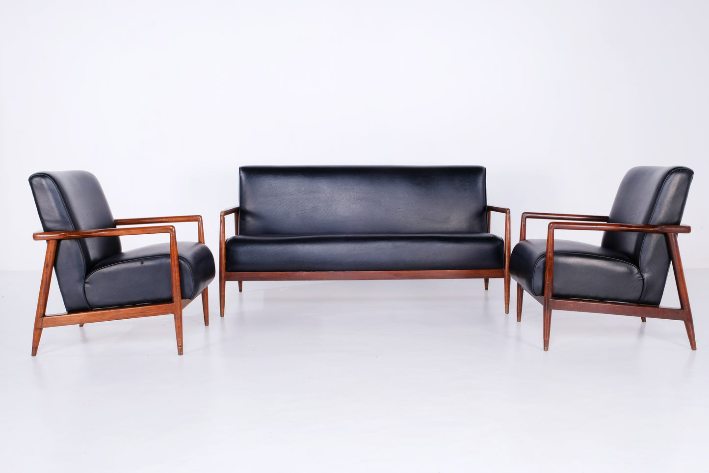 MID CENTURY WOODEN ARMED SOFA SET