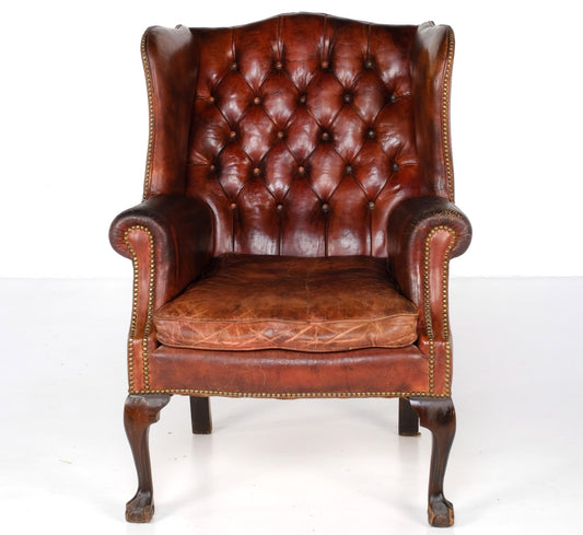 ARTDECO EDWARDIAN CHESTERFIELD LEATHER WINGBACK ARMCHAIR