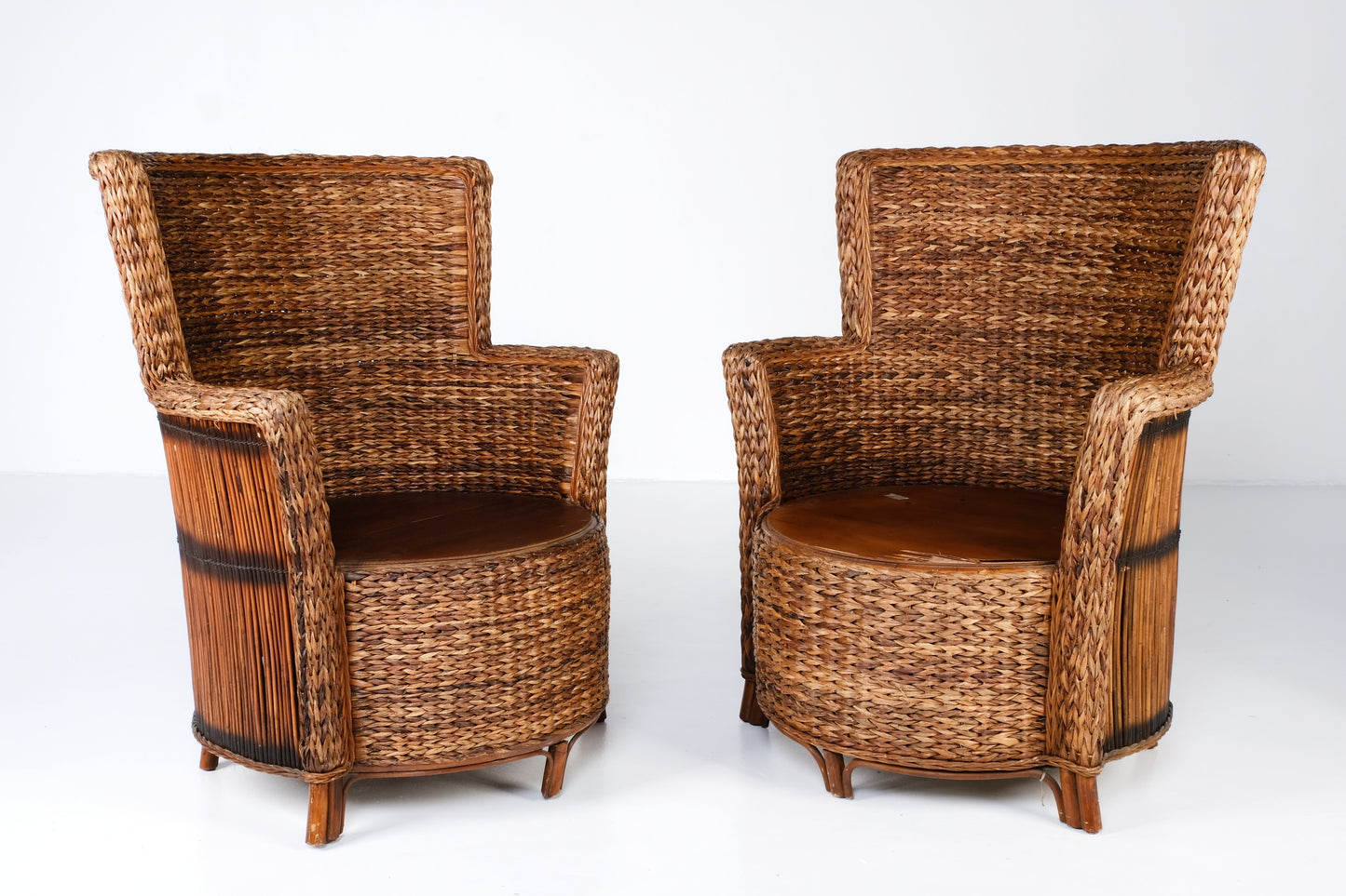 WOODEN RATTAN OUTDOOR ARMCHAIRS