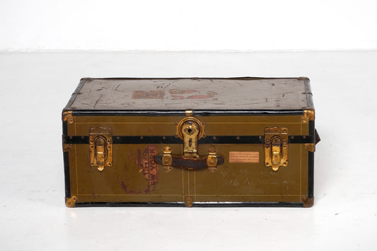 GREEN WOODEN STEAMER TRUNK
