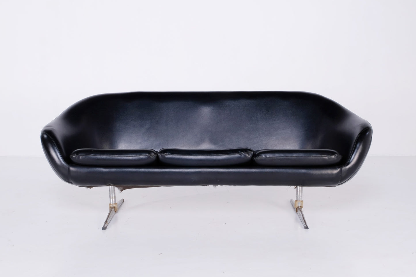 DANISH MODERN BLACK VINYL OVERMAN SOFA SET