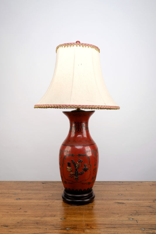 PORCELAIN CHINESE ORIENTAL BROWN RED VASE-STYLE TABLE LAMP