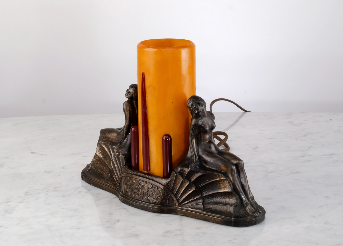 ART DECO SCULPTURE, CANDLE & HOLDER STYLE TABLE LAMP