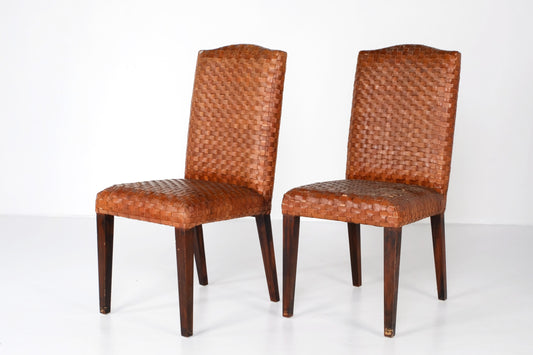 ANTIQUE WOVEN LEATHER DINING CHAIR