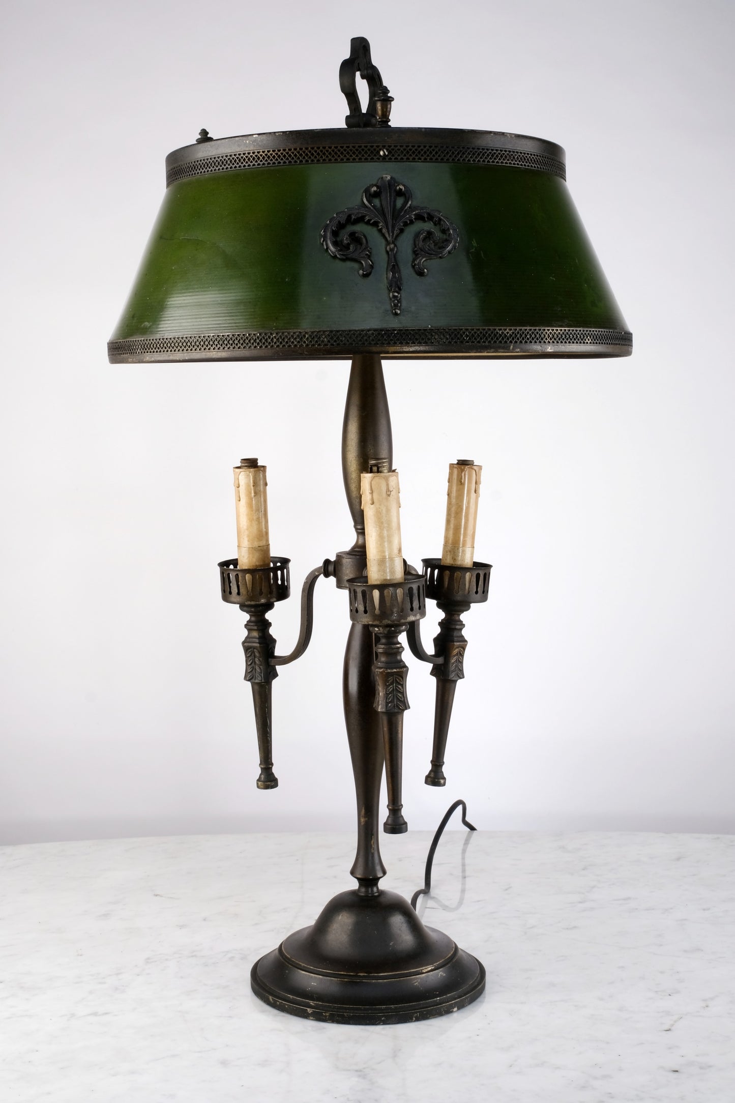 VINTAGE CANDLE STYLE GOTHIC EMERALD GREEN TABLE LAMP