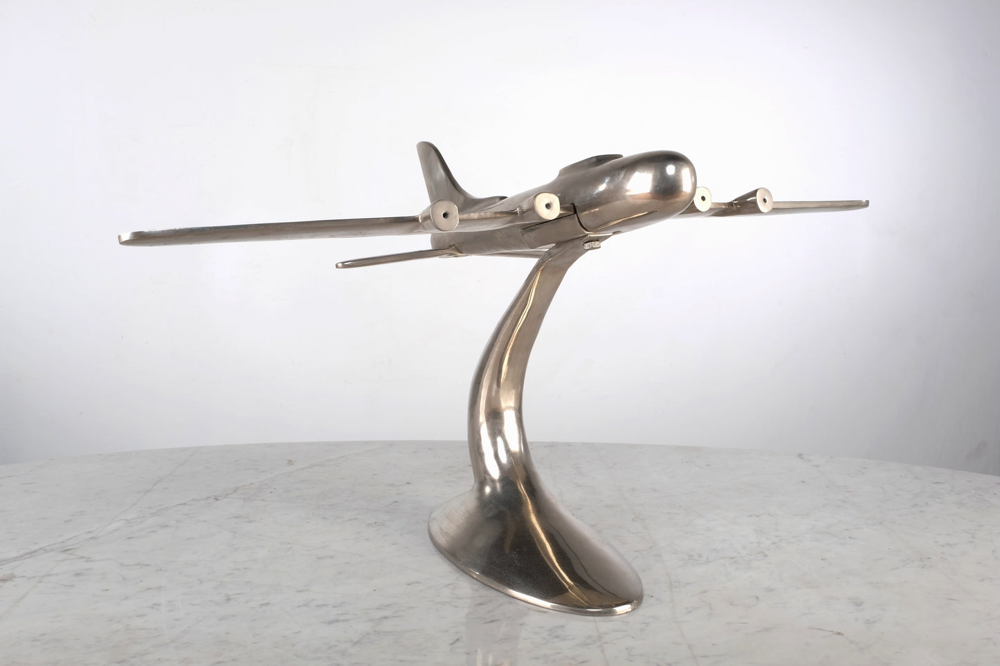 ART DECO POLISHED CAST ALUMINUM MODEL AIRPLANE DECORATIVE
