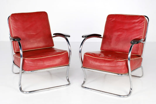 ARTDECO TUBULAR CHROME CHAIRS BY: LIOYD LOUNGE/ KEM WEBER