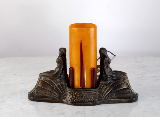 ART DECO SCULPTURE, CANDLE & HOLDER STYLE TABLE LAMP