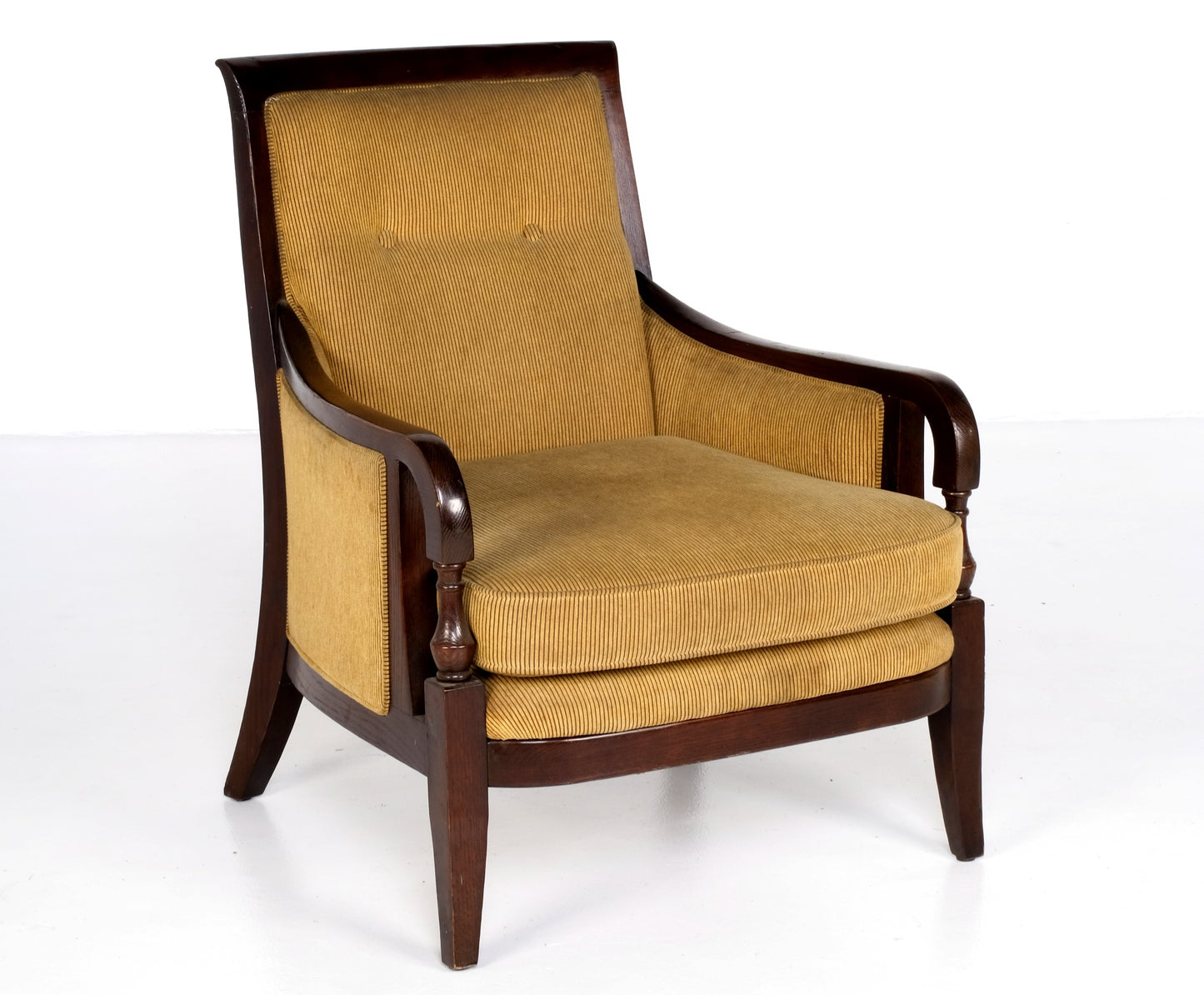 ENGLISH FABRIC WOODEN ARMS CLUB CHAIRS