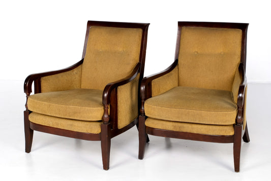 ENGLISH FABRIC WOODEN ARMS CLUB CHAIRS