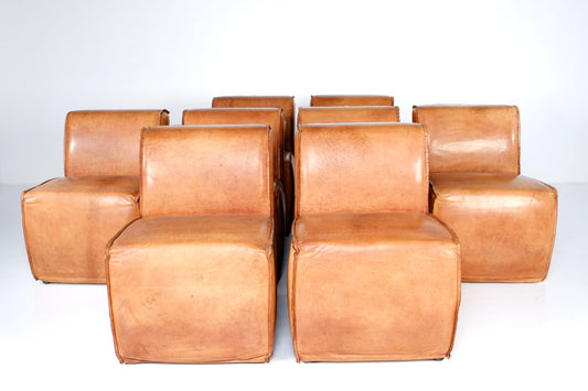 INDUSTRIAL LIGHT TAN LEATHER SLIPCOVER ROLLING CHAIRS