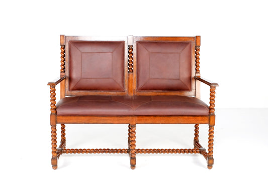 ARTDECO VINTAGE LOVE SEAT EUROPEAN STYLE LEATHER/CARVED