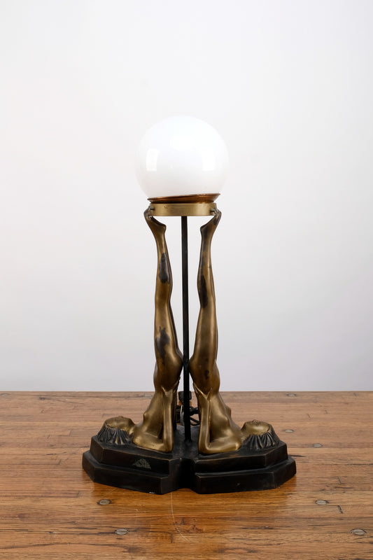 ART DECO BRONZE STATUE YOGA TABLE LAMP