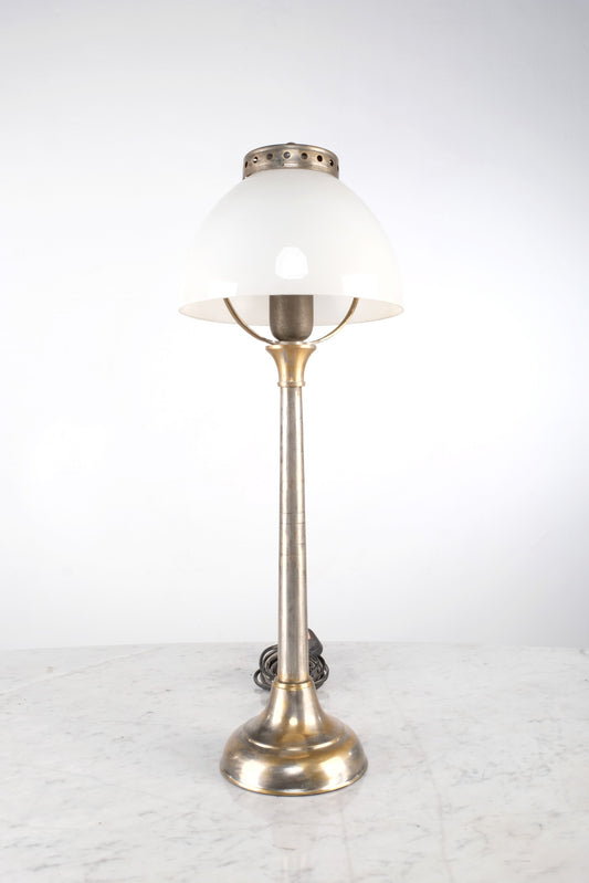 SILVER BRASS MILK GLASS LAMP SHADE