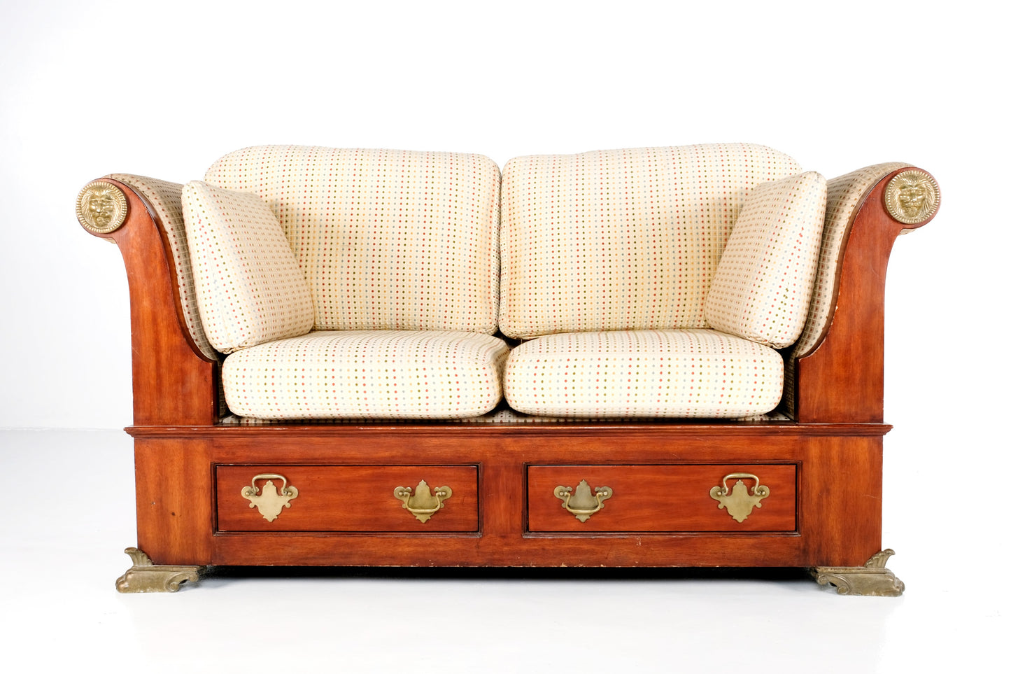 VINTAGE HANDMADE WOODEN/FABRIC LOVE SEAT