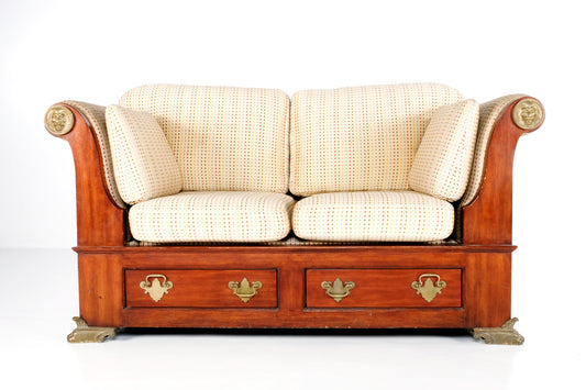 VINTAGE HANDMADE WOODEN/FABRIC LOVE SEAT