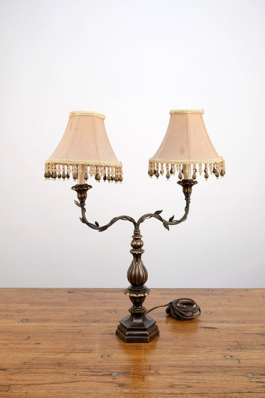 ART DECO DOUBLE-BRANCHED BRONZE WOODTHORN LAMPSHADE