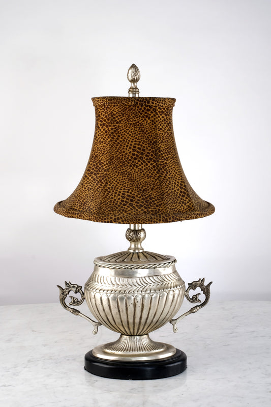 VINTAGE STYLE SILVER DESK LAMP WITH PUMA PRINT