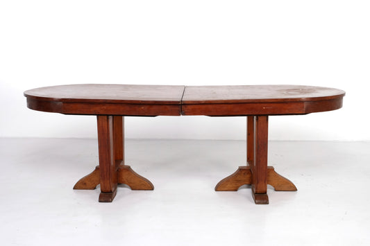 ANTIQUE DOUBLE PEDESTAL OVAL DINING TABLE