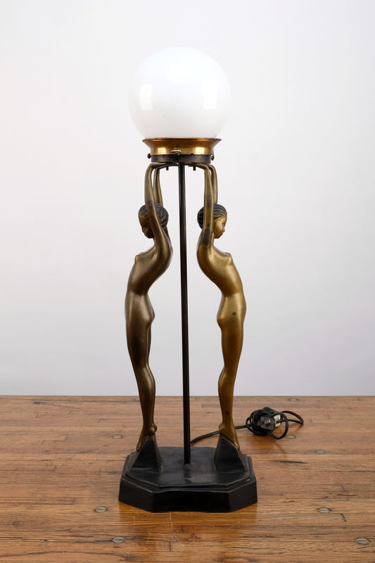 ART DECO BRONZE STATUE STRETCH LAMP