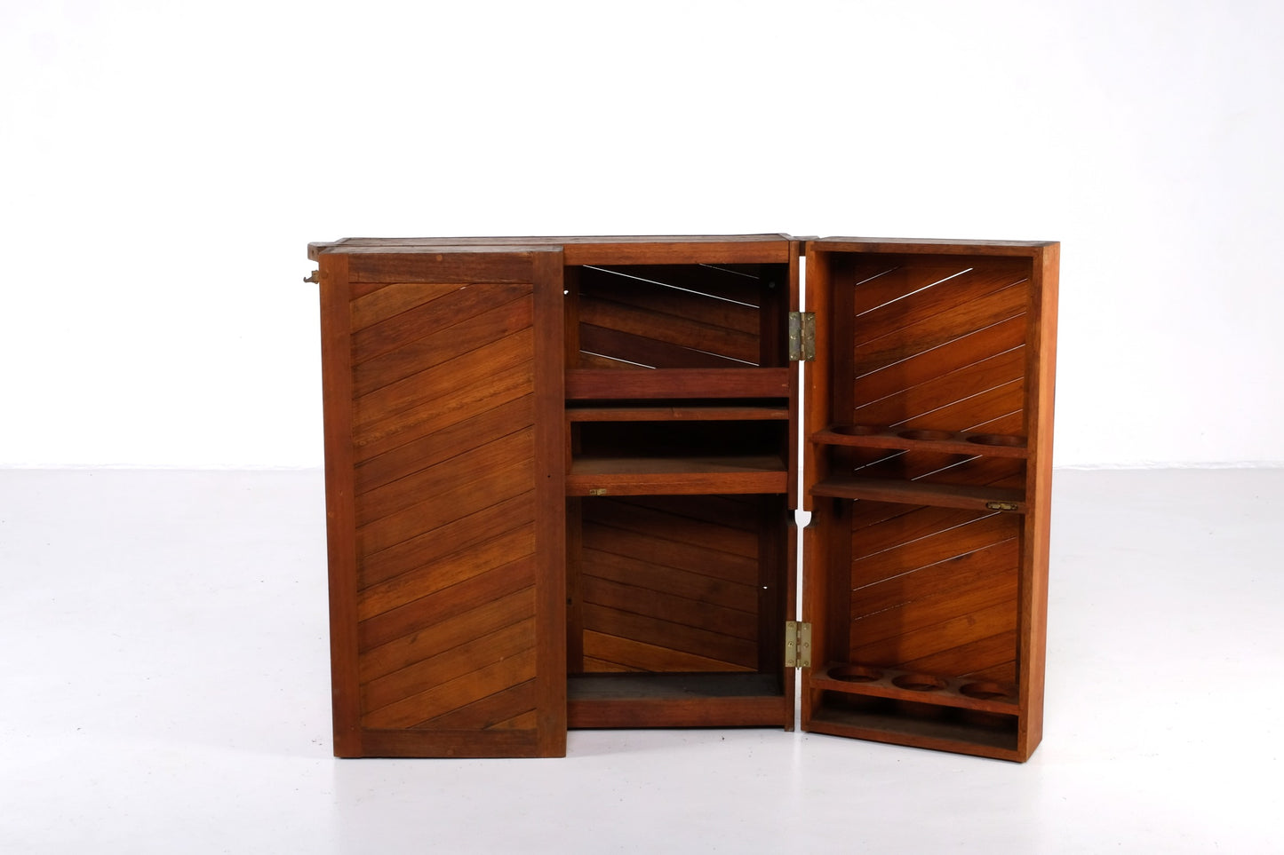 WOODEN WALL MOUNT WINE AND GLASS CABINET