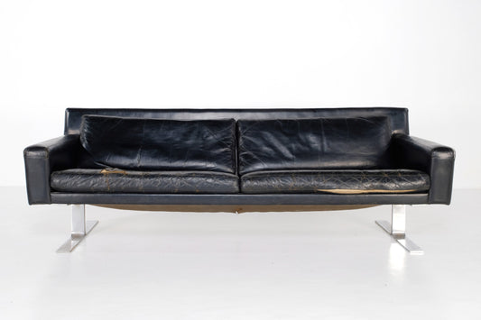 OVER SIZE BLACK MODERN STYLE LEATHER COUCH