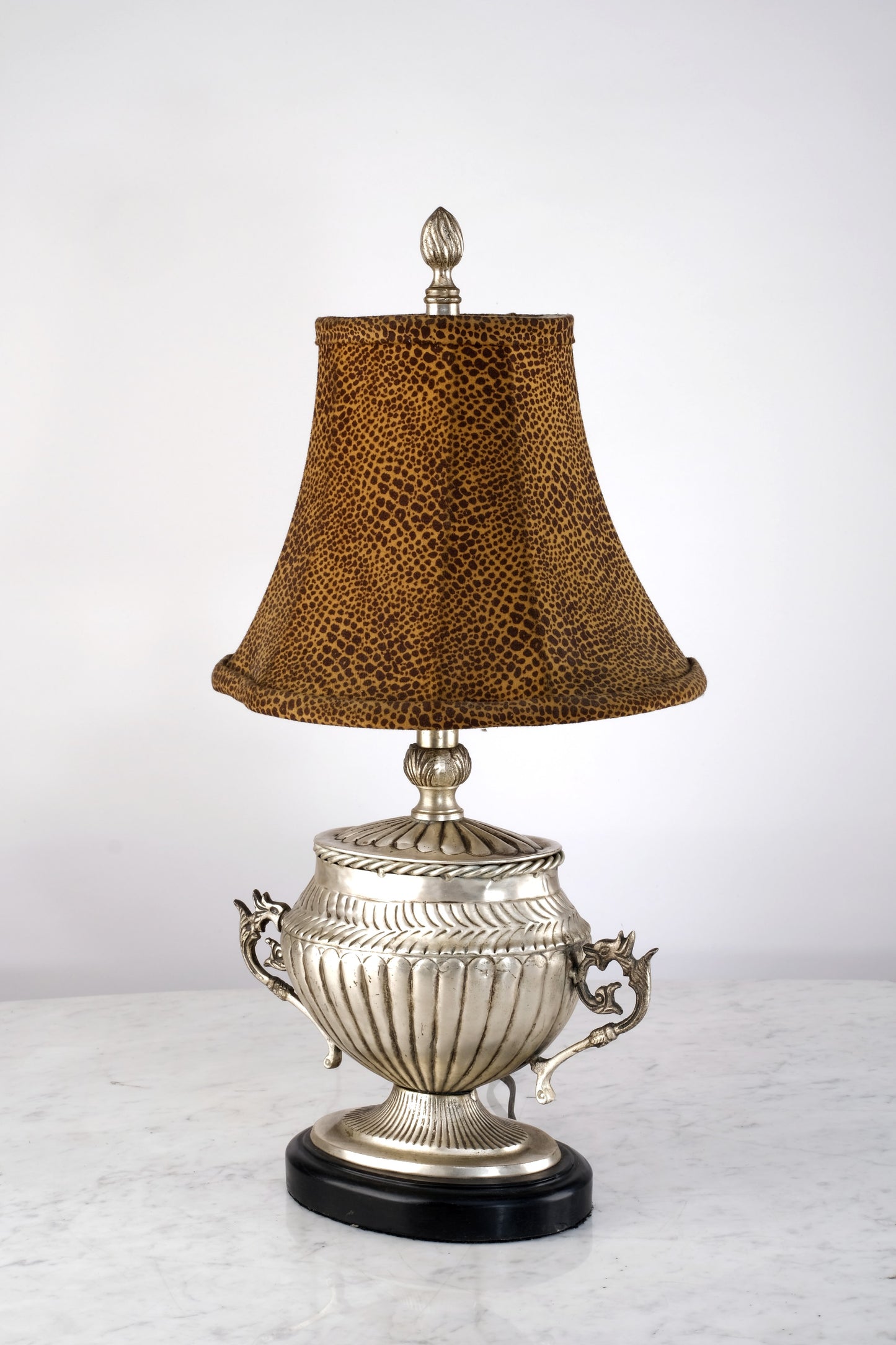 VINTAGE STYLE SILVER DESK LAMP WITH PUMA PRINT