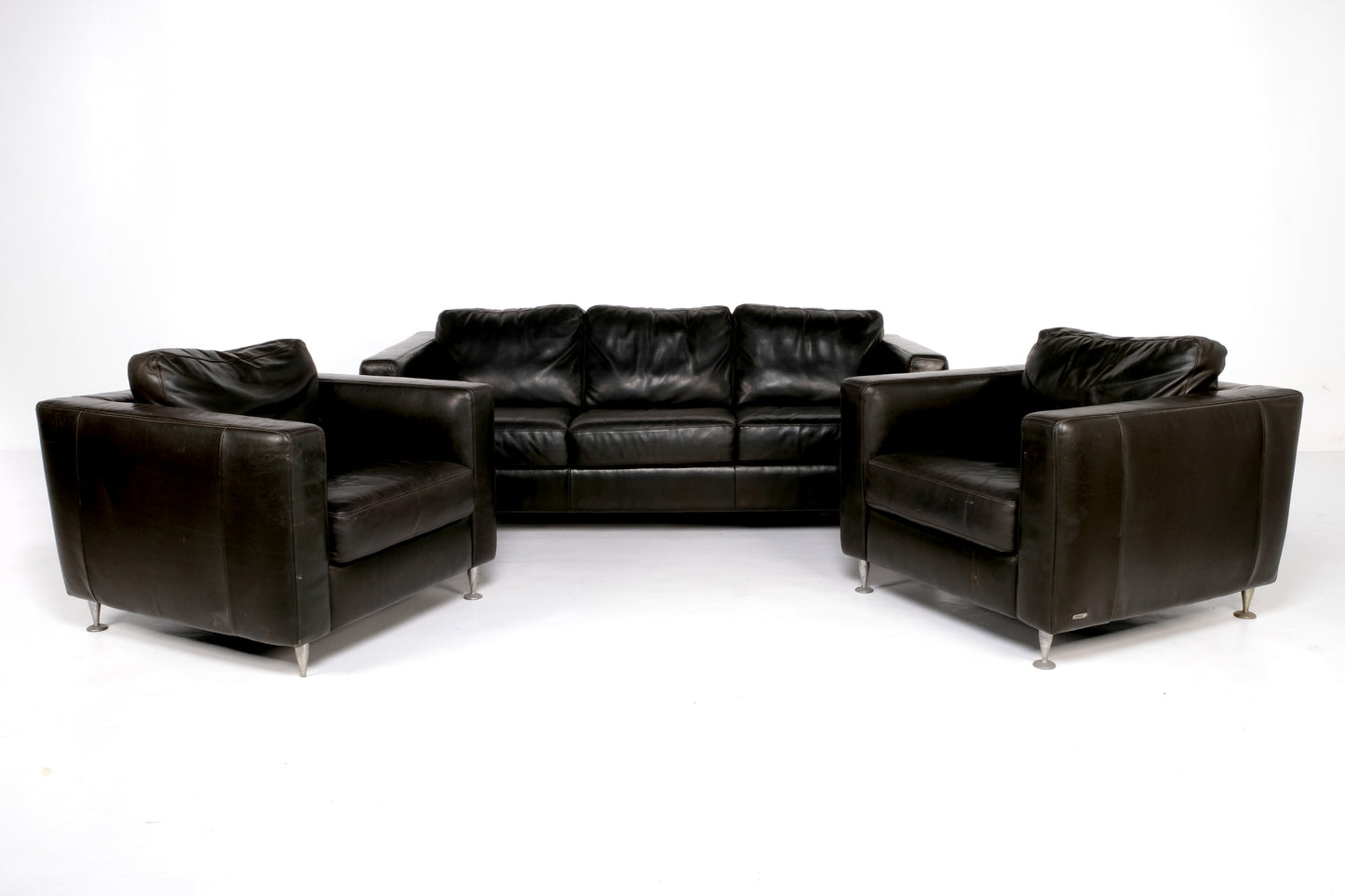BLACK LEATHER SOFA SET FROM ITALSOFA