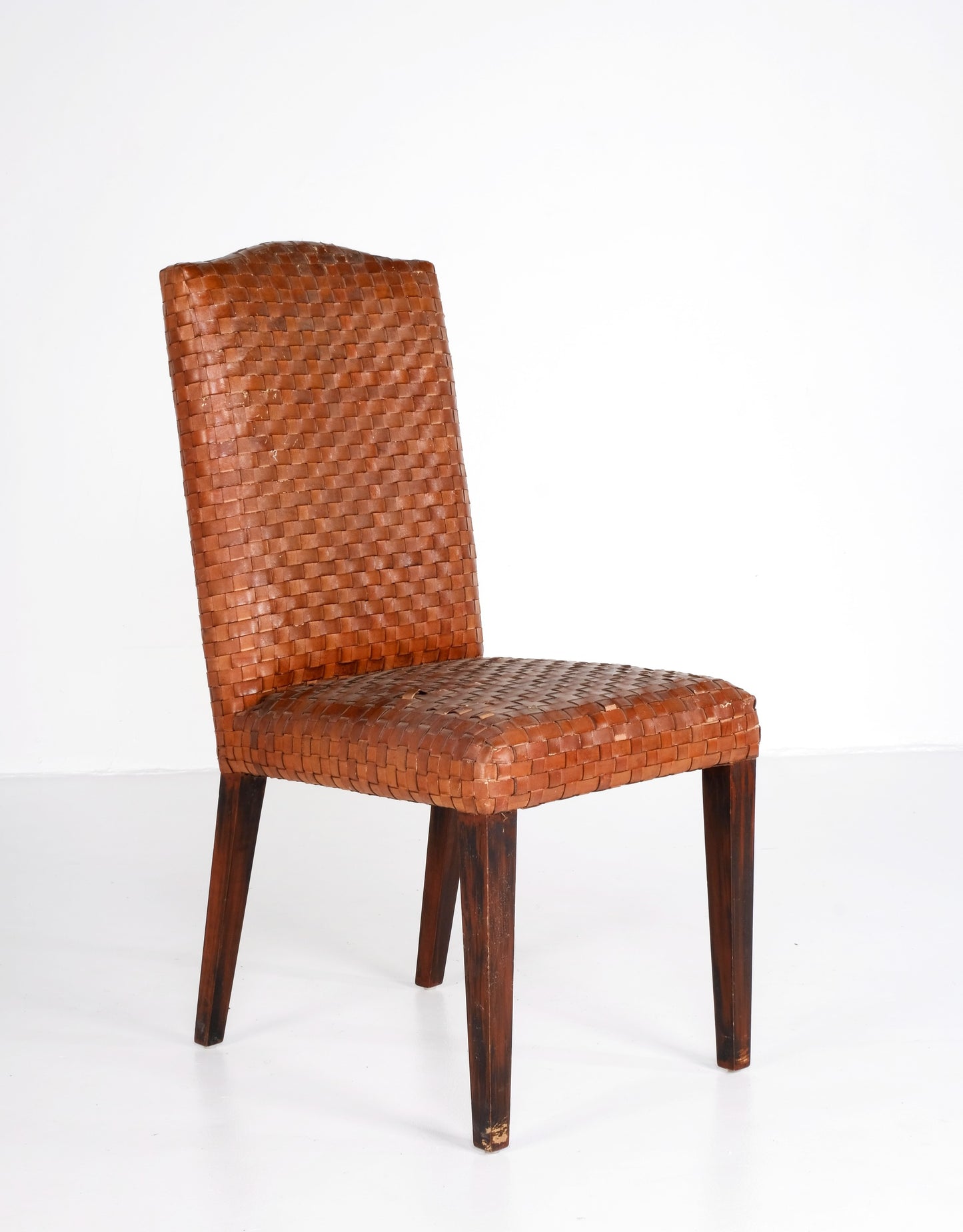 ANTIQUE WOVEN LEATHER DINING CHAIR