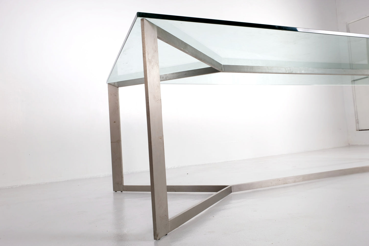 LIBRA LINTON DINING TABLE STAINLESS STEEL AND GLASS