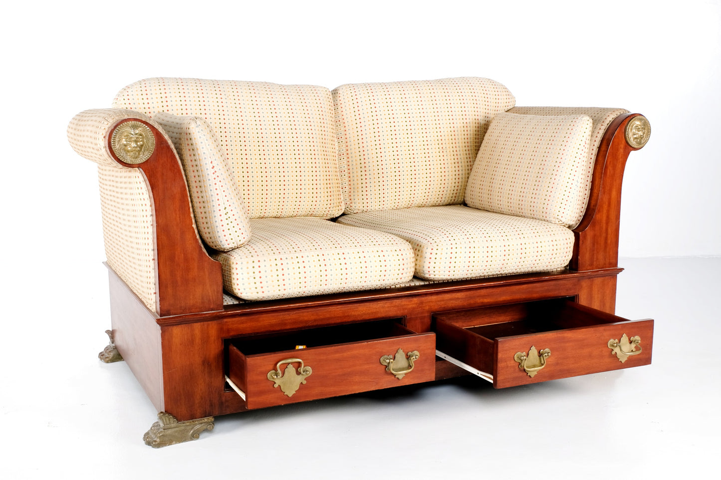 VINTAGE HANDMADE WOODEN/FABRIC LOVE SEAT