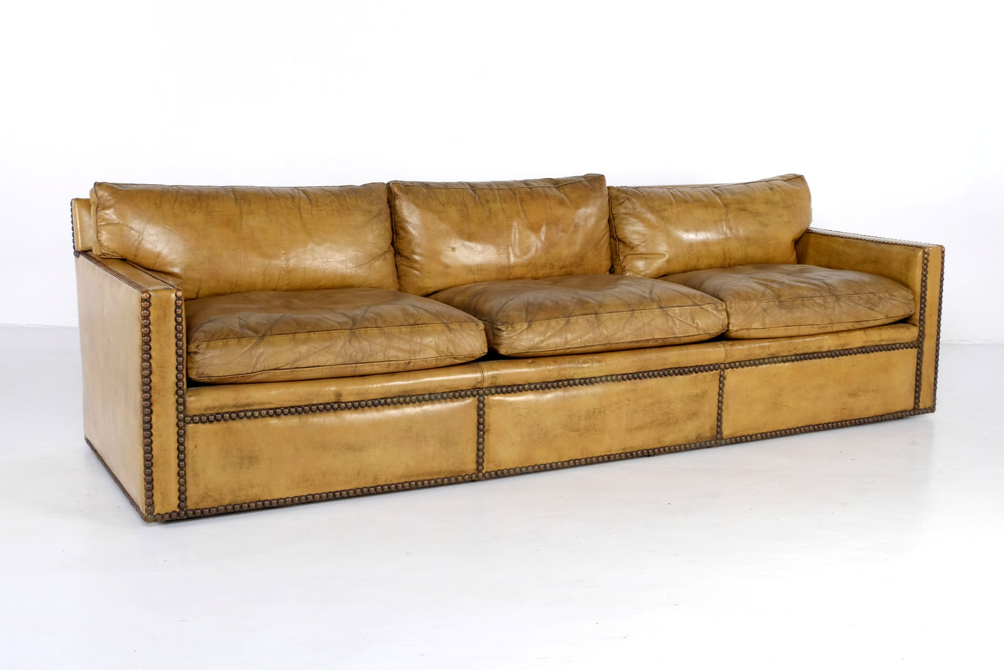 LUXURIOUS VINTAGE LEATHER SOFA EAMES HOLLYWOOD REGENCY