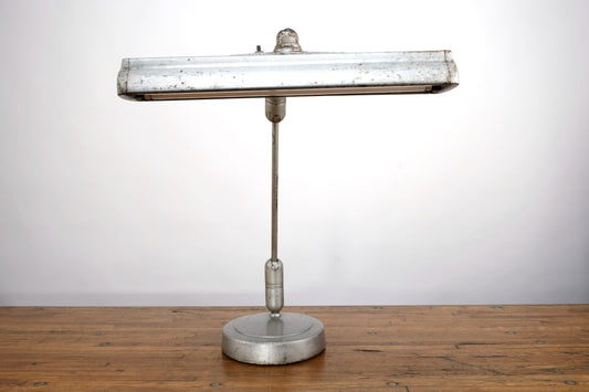 VINTAGE SILVER GRAY MECHANICAL DOUBLE-LIGHT DESK LAMP