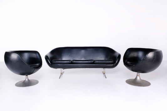 DANISH MODERN BLACK VINYL OVERMAN SOFA SET