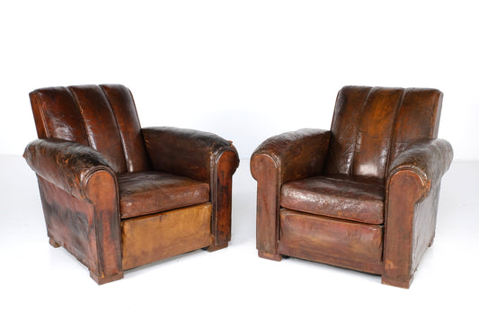 ARTDECO FRENCH LEATHER LOUNGE CHAIRS #1